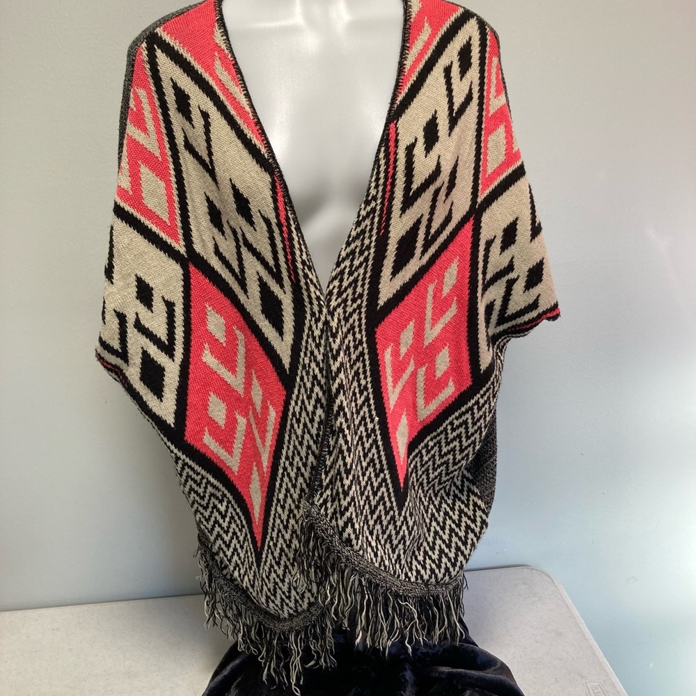 Say What Cardigan Tribal Boho Fringe OS Sleeveless Vest Comfort Cozy Warm